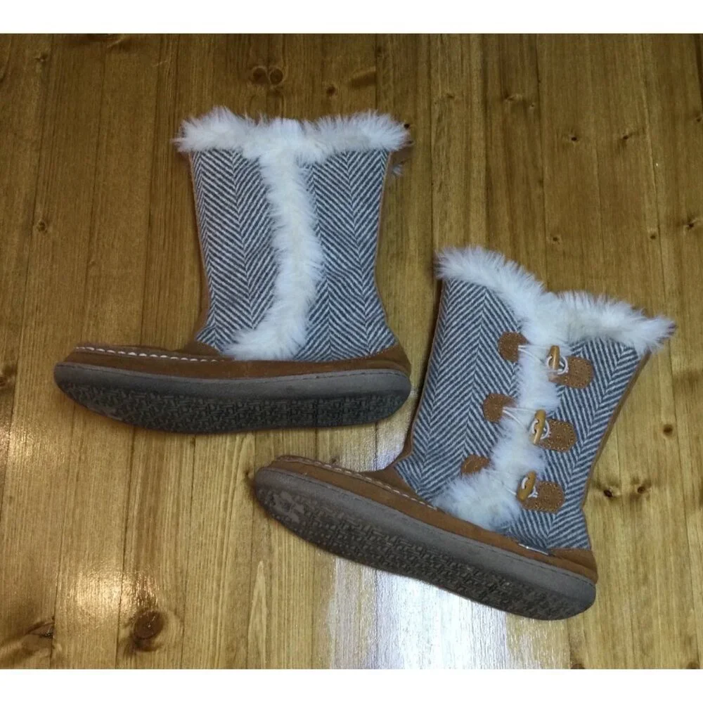 Woolrich Womens Elk Creek Wool Boots Faux Fur Lined Herringbone Size 10 Toggle